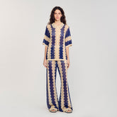 Two-tone knit cardigan Blue / Ecru Sandro Women