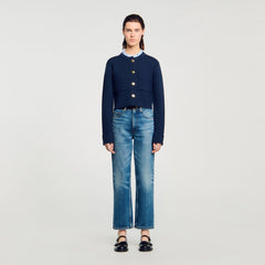 Cardigan with ruffle collar Navy Blue Sandro Women