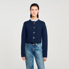 Cardigan with ruffle collar Navy Blue Sandro Women