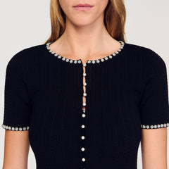 Cropped beaded cardigan Black Sandro Women