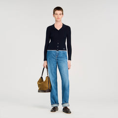 Cropped polo collar cardigan Navy Blue Sandro Women