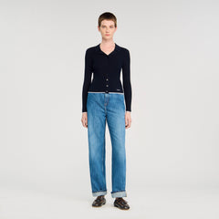 Cropped polo collar cardigan Navy Blue Sandro Women