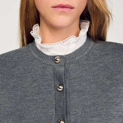 Cardigan with detachable ruffle collar Grey Sandro Women