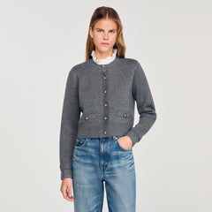 Cardigan with detachable ruffle collar Grey Sandro Women