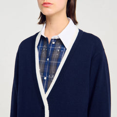 Long two-tone cardigan Navy Blue Sandro Women