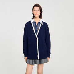 Long two-tone cardigan Navy Blue Sandro Women