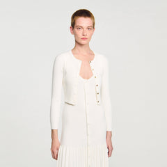 Cropped rib knit cardigan Ecru Sandro Women