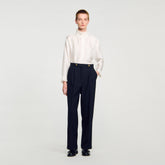 Silk shirt with gathered collar Ecru Sandro Women