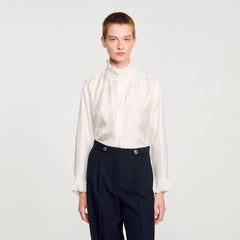 Silk shirt with gathered collar Ecru Sandro Women