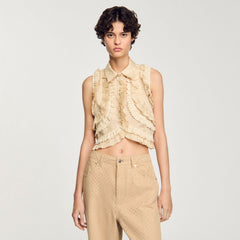 Ruffled cropped shirt Sand Sandro Women