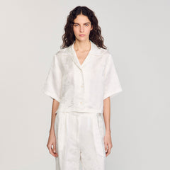 Cropped shirt with jacquard flowers White Sandro Women