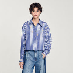 Beaded striped shirt Blue Sandro Women