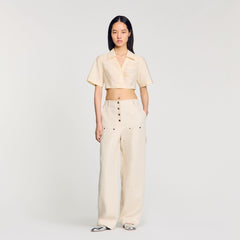Cropped gathered shirt Ecru Sandro Women
