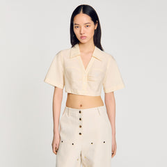 Cropped gathered shirt Ecru Sandro Women