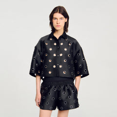 Oversized shirt with rhinestones holes Black Sandro Women