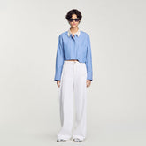 Striped cropped shirt with rhinestone Sky Blue Sandro Women