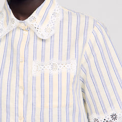 Striped cropped shirt with lace trim Ecru / Jean Sandro Women