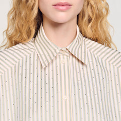 Striped rhinestone shirt Khaki / Pink Sandro Women