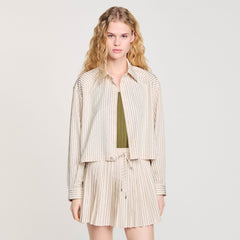 Striped rhinestone shirt Khaki / Pink Sandro Women