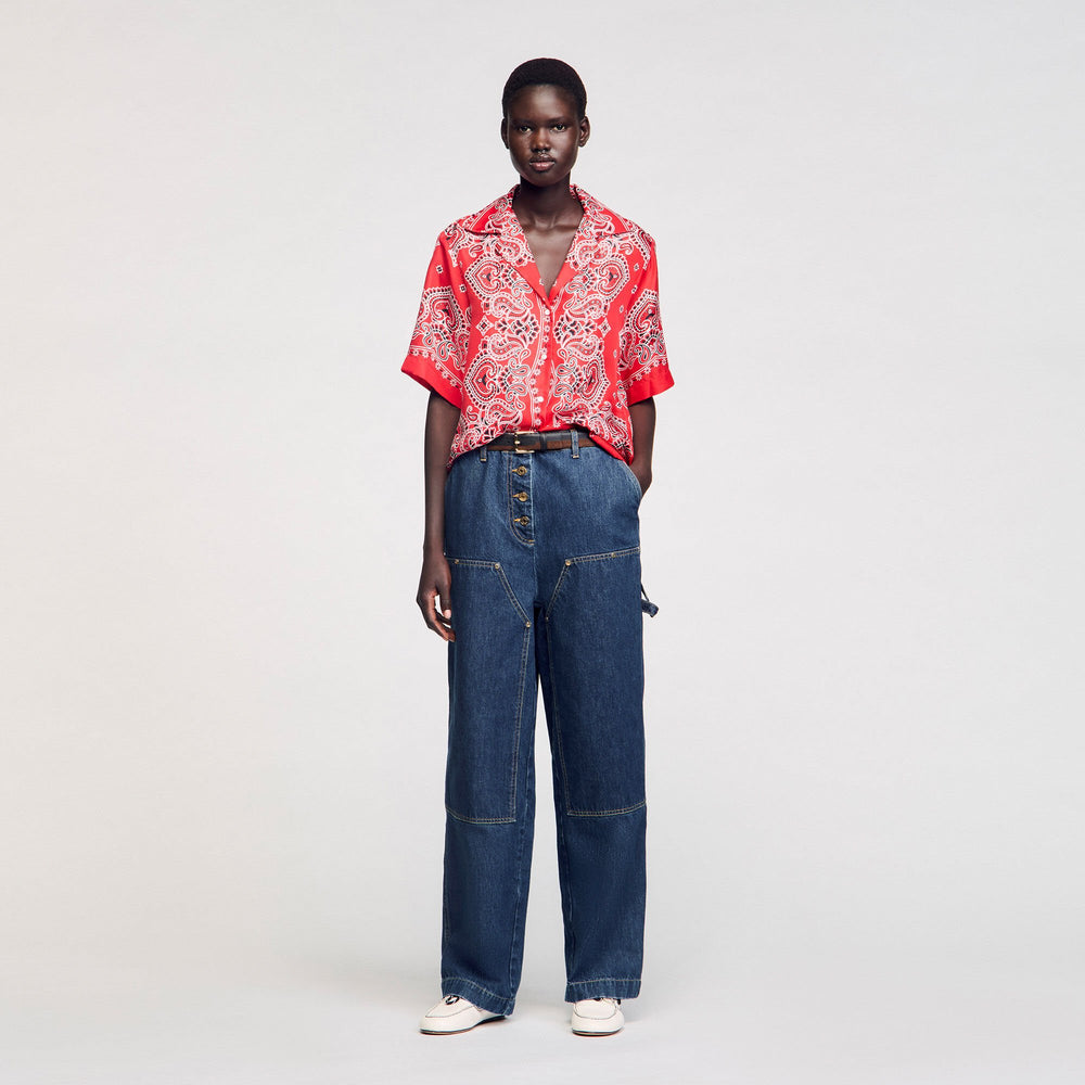 Bandana print silk shirt Red / White Sandro Women
