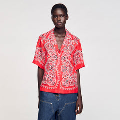 Bandana print silk shirt Red / White Sandro Women