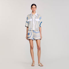 Spiral-motif silk shirt Sky Blue Sandro Women