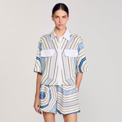 Spiral-motif silk shirt Sky Blue Sandro Women