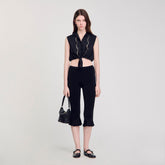 Rhinestone cropped shirt Black Sandro Women
