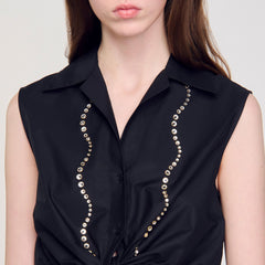 Rhinestone cropped shirt Black Sandro Women