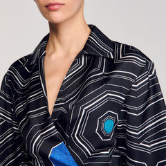 Spiral-motif silk shirt Black Sandro Women