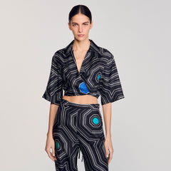 Spiral-motif silk shirt Black Sandro Women