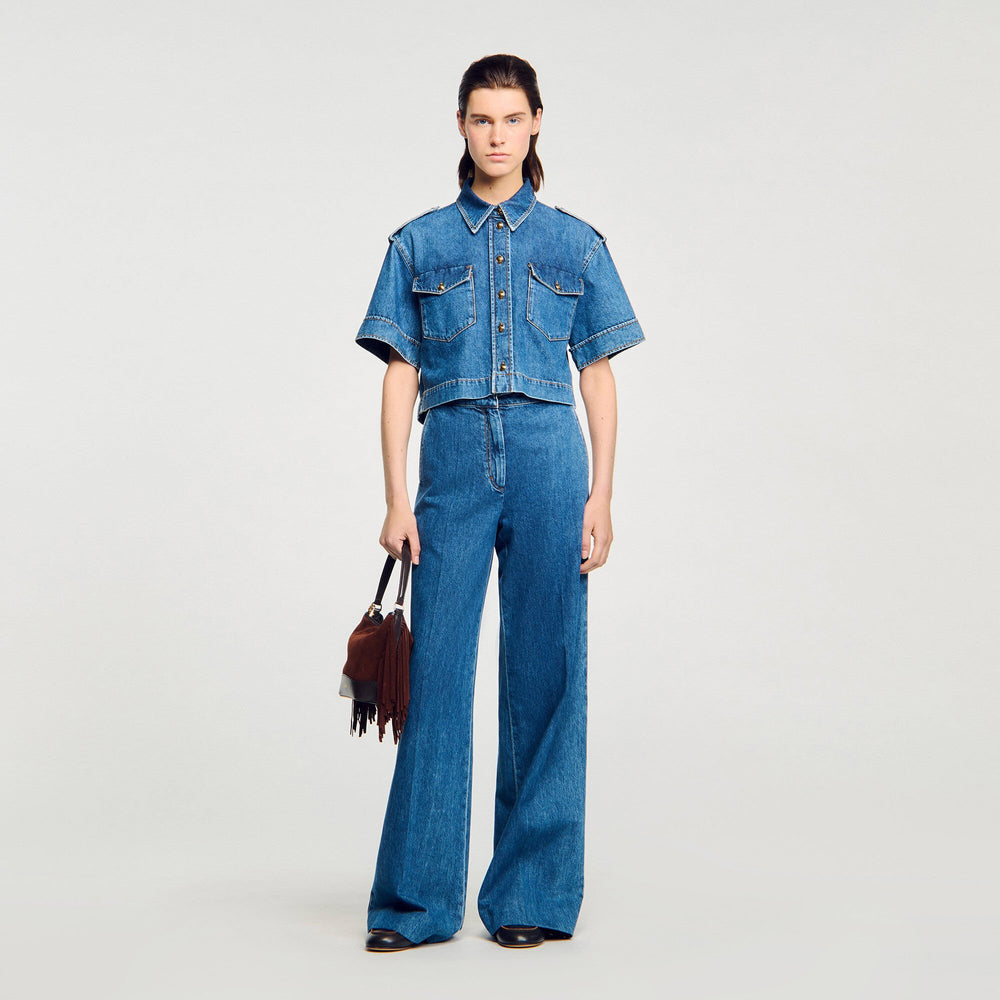 Cropped denim shirt Blue Jean Sandro Women