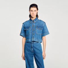 Cropped denim shirt Blue Jean Sandro Women