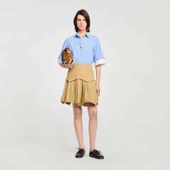 Cropped small-check shirt Ciel / Blanc Sandro Women