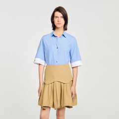 Cropped small-check shirt Ciel / Blanc Sandro Women