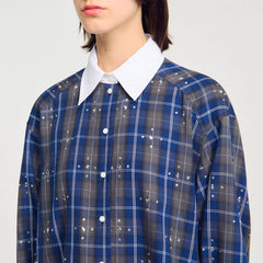 Rhinestone checkered collar shirt Blue Sandro Women