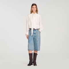 Silk lavallière shirt Ecru Sandro Women