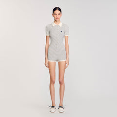 Striped knit jumpsuit Ecru Sandro Women