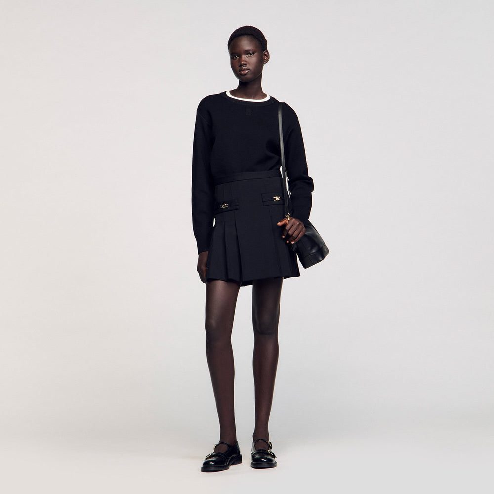 Mini skirt with stitched pleats Black Sandro Women