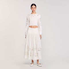 Maxi poplin skirt Ecru Sandro Women
