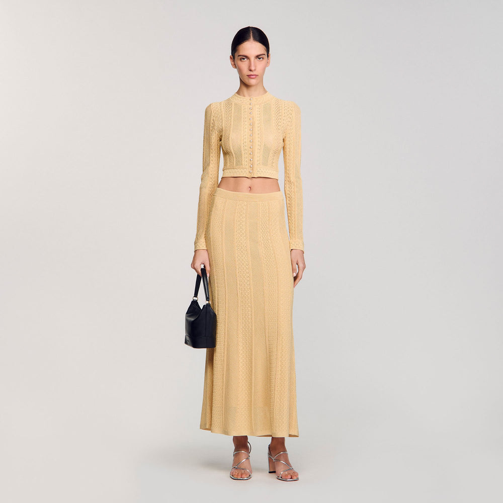 Pointelle knit maxi skirt Gold Sandro Women