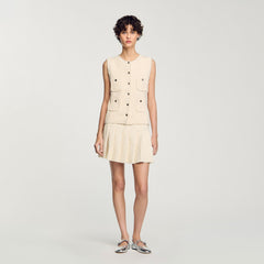 Mini tweed pleated skirt Ecru Sandro Women