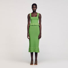 Maxi knit skirt with charms Green Sandro Women