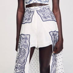 Bandana-motif skirt shorts White / Blue Sandro Women