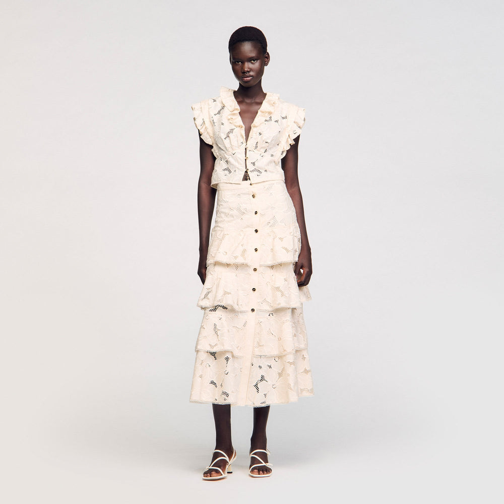 Maxi frilled skirt Ecru Sandro Women