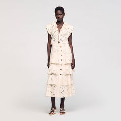Maxi frilled skirt Ecru Sandro Women