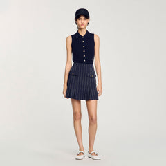 Mini striped pleated skirt Navy / Ecru Sandro Women