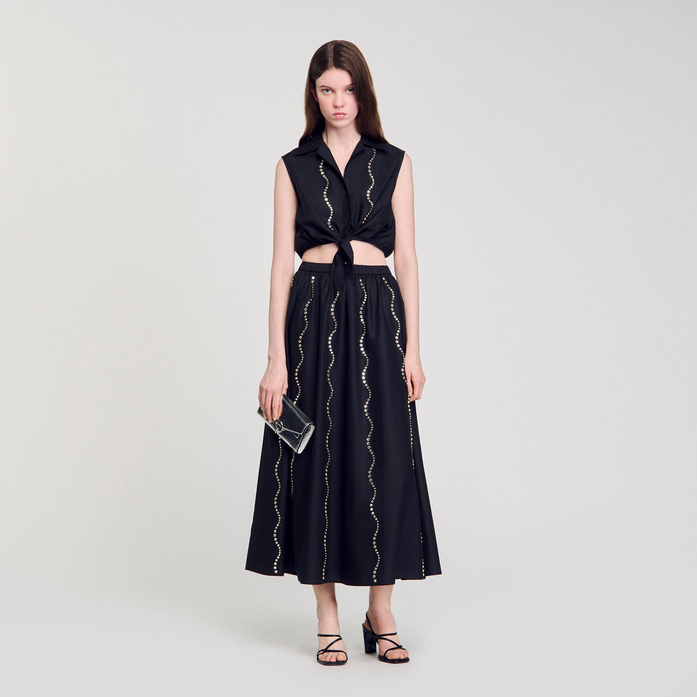 Maxi rhinestone skirt Black Sandro Women