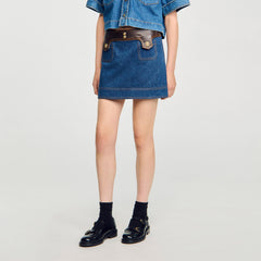 Mini denim and leather skirt Dark Blue Sandro Women