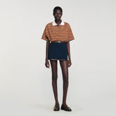 Mini skirt with leather bands Navy Blue Sandro Women